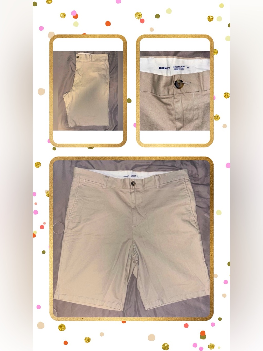 Men’s Old Navy Ultimate Slim Beige Khaki Chino Shorts With Built-In Flex Size 38 - Picture 2 of 10